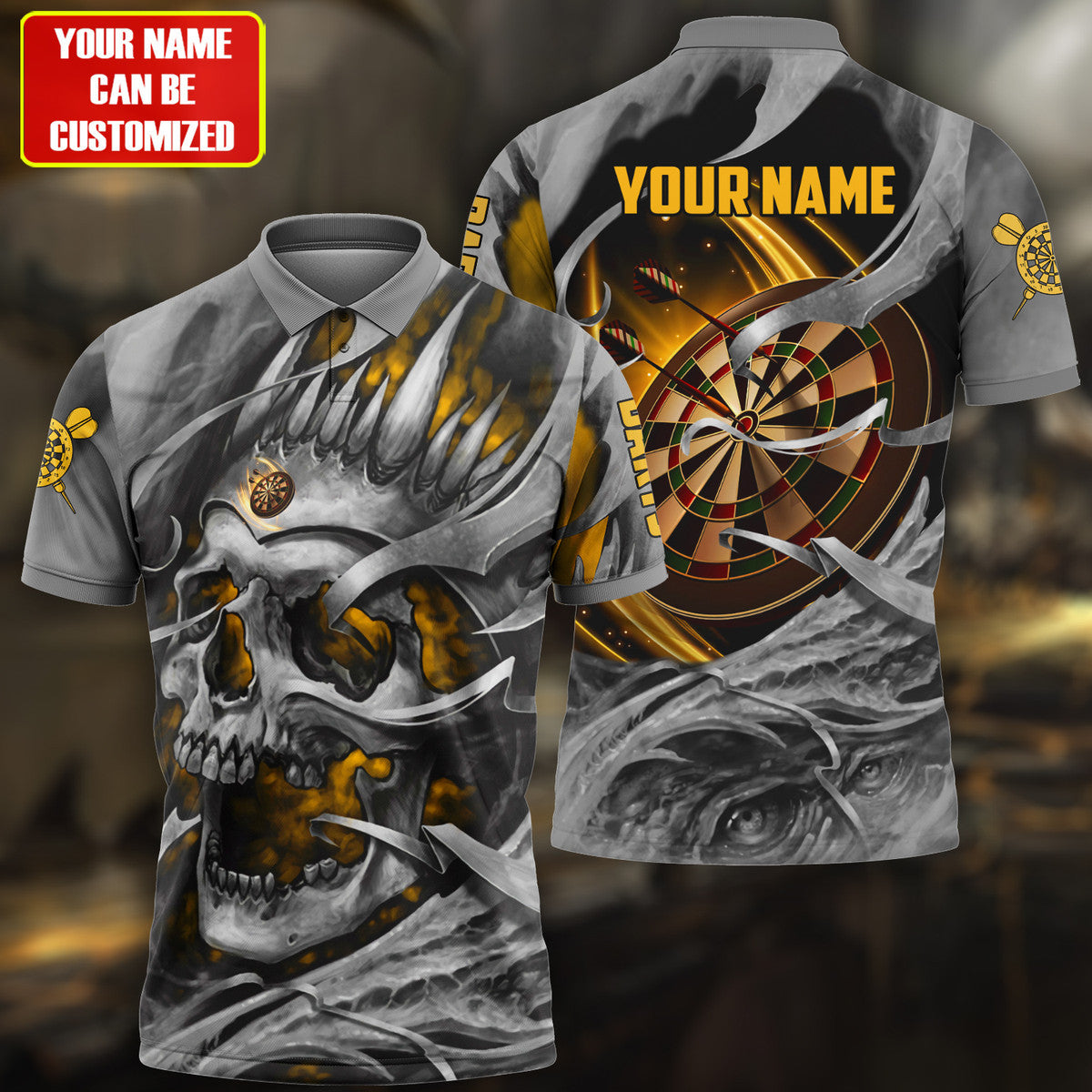 Personalized Name Yellow Skull Darts All Over Printed Unisex Shirt Q080901