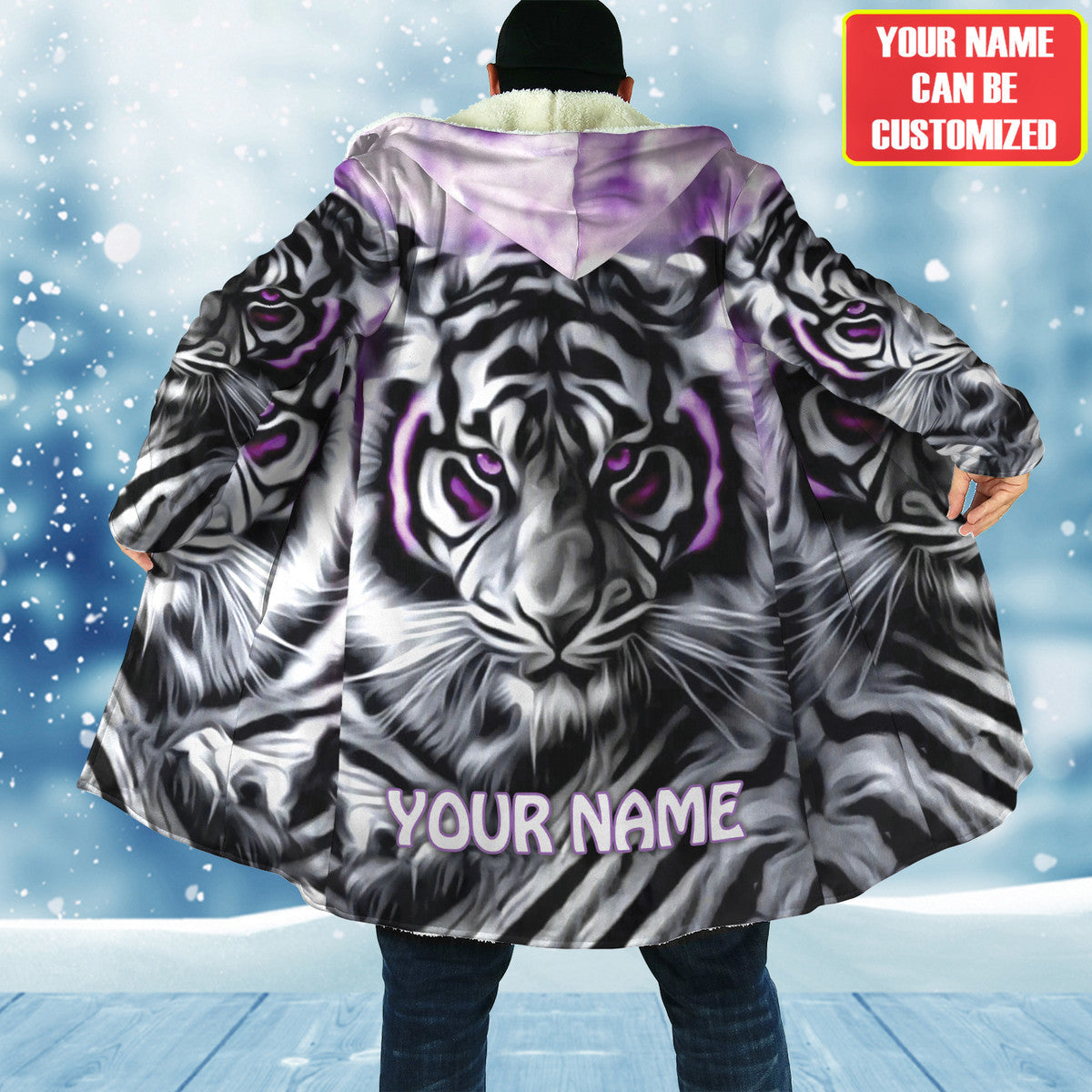 Personalized Name White Tiger Art Hooded Cloak Q190902