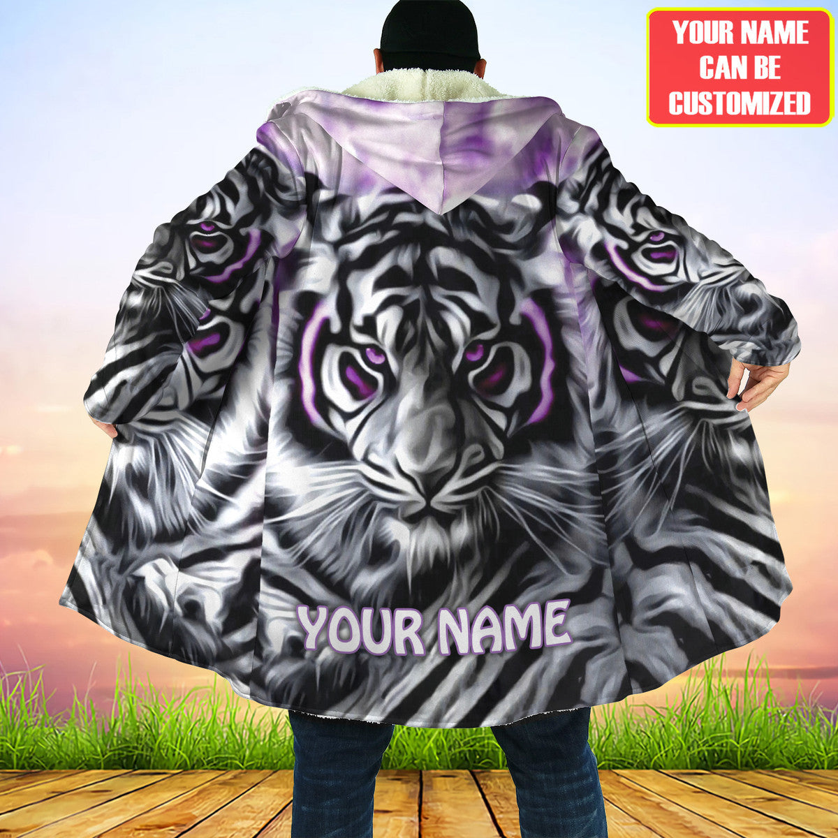 Personalized Name White Tiger Art Hooded Cloak Q190902