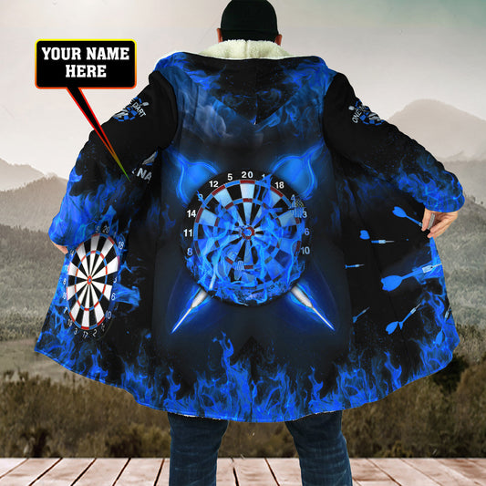 Personalized Name Blue Darts Fire Hooded Cloak Q210912
