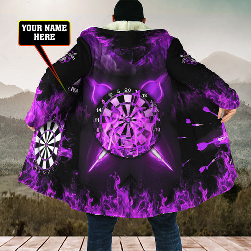 Personalized Name Purple Darts Fire Hooded Cloak Q210912