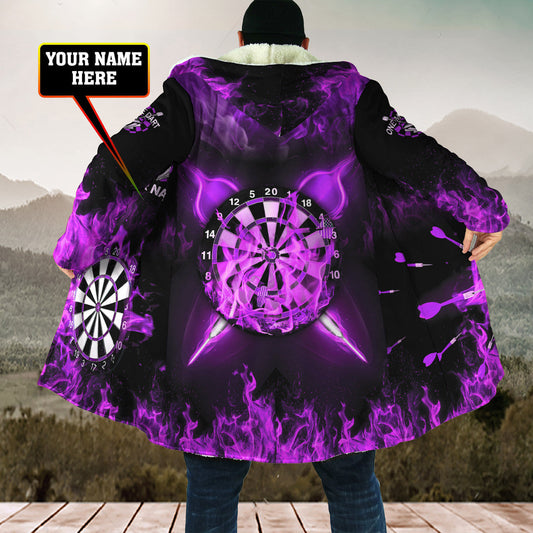 Personalized Name Purple Darts Fire Hooded Cloak Q210912