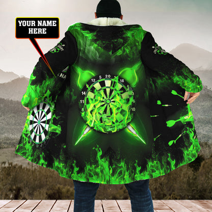 Personalized Name Green Darts Fire Hooded Cloak Q210912