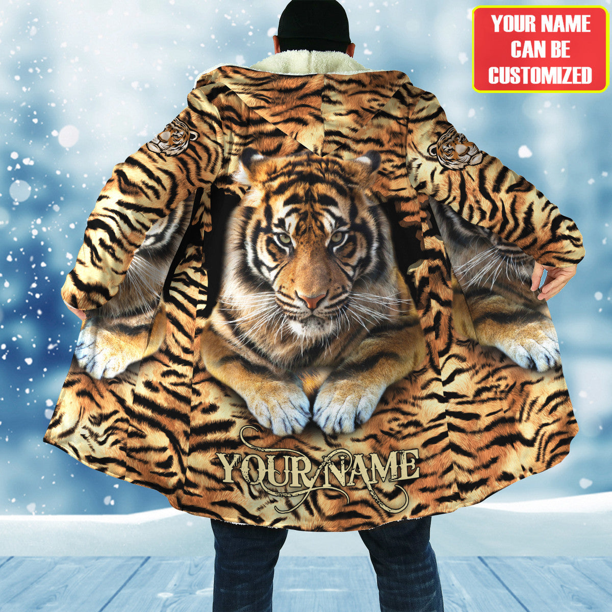 Personalized Name Tiger Pattern Hooded Cloak Q280905