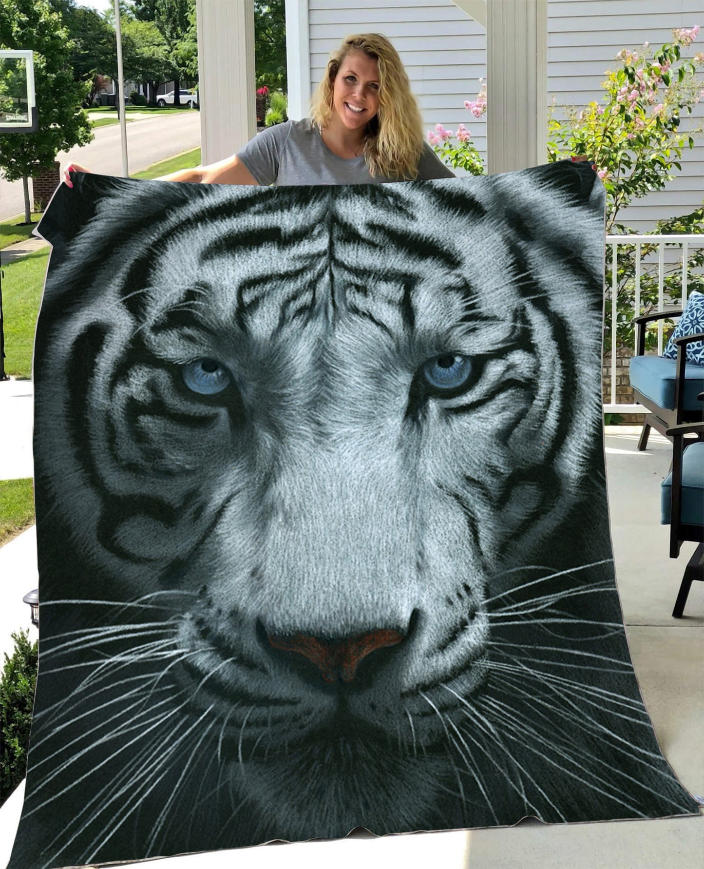 White Tiger Portrait Fleece Blanket