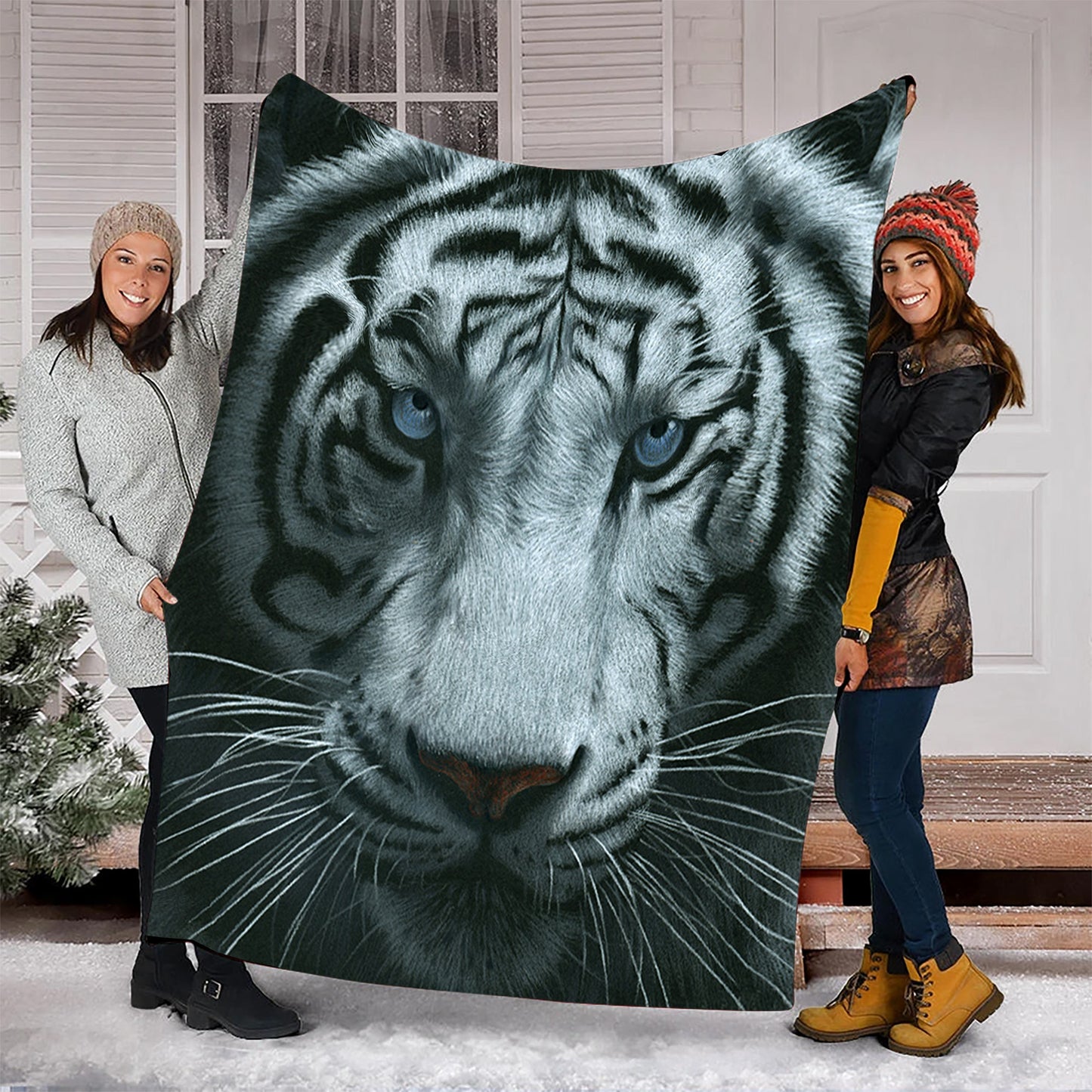 White Tiger Portrait Fleece Blanket