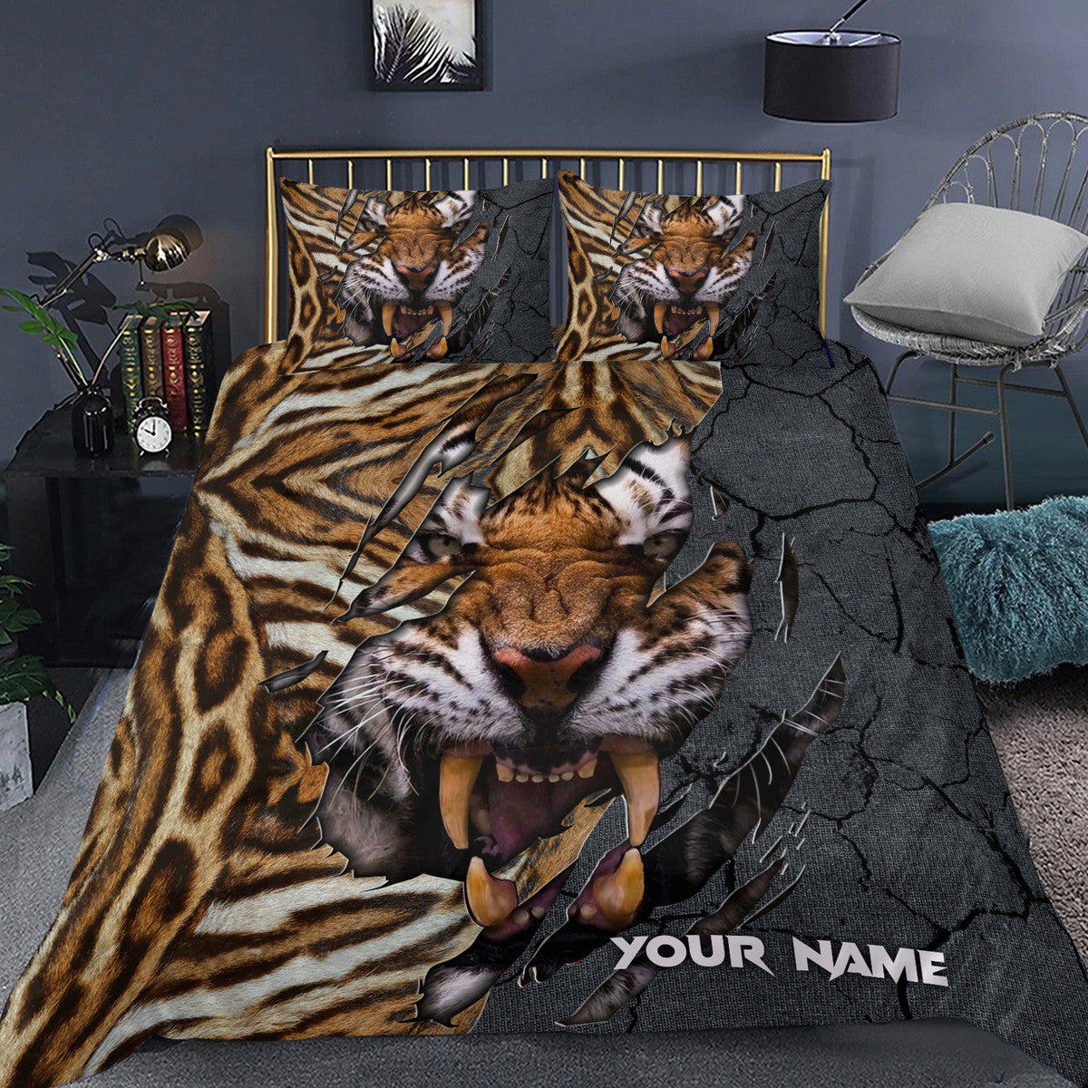 Personalized Name Tiger Warrior All Over Printed Bedding Set
