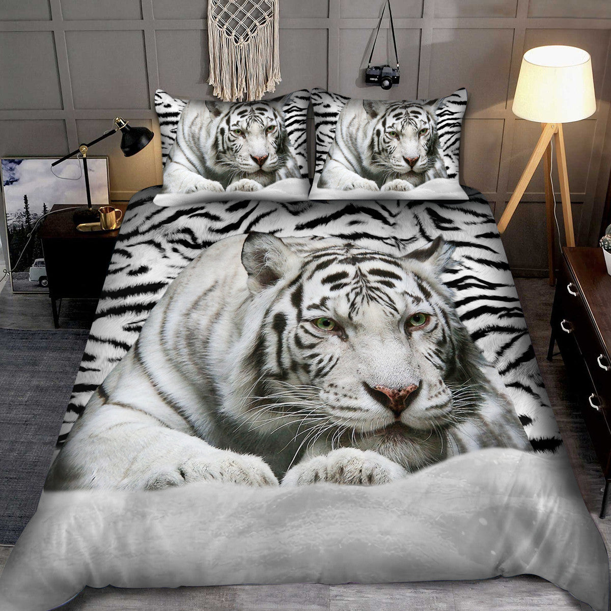 Cool White Tiger Snow All Over Printed Bedding Set Q161205