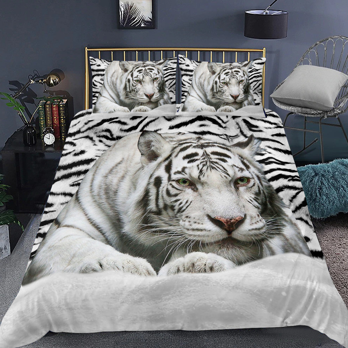 Cool White Tiger Snow All Over Printed Bedding Set Q161205