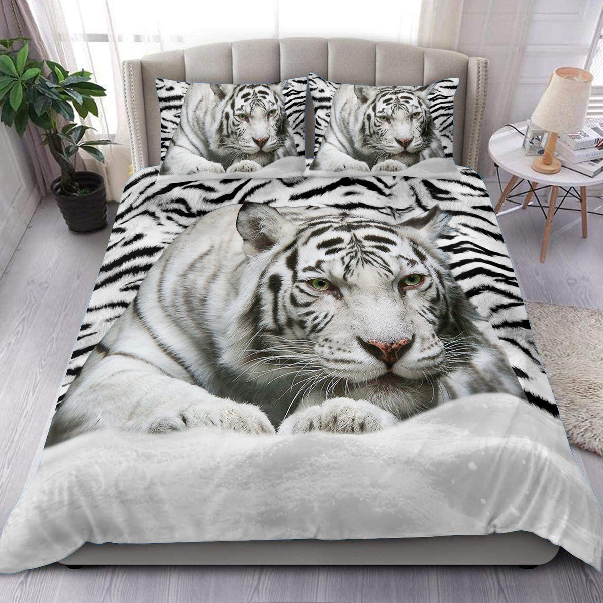 Cool White Tiger Snow All Over Printed Bedding Set Q161205
