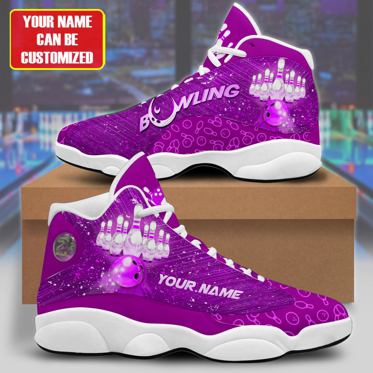 Personalized Bowling Purple Version AJD13 Custom Sneaker Q060102