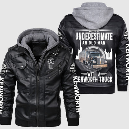 Personaziled KW Truck Zip Leather Jacket with Hood P080205