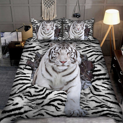 White Tiger Pattern All Over Printed Bedding Set Q090205