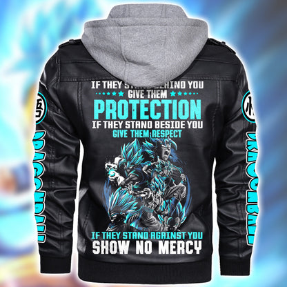 Personaziled GK No Mercy Zip Leather Jacket with Hood P150202