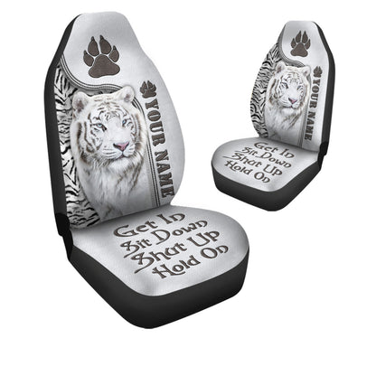 Personalized Name White Tiger Q3 Hold on Funny Car Seat Covers Universal Fit Set 2 Q080304