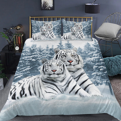 White Tiger Winter All Over Printed Bedding Set Q060307