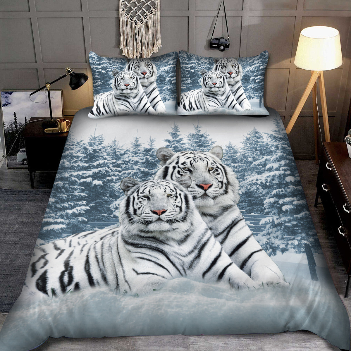 White Tiger Winter All Over Printed Bedding Set Q060307