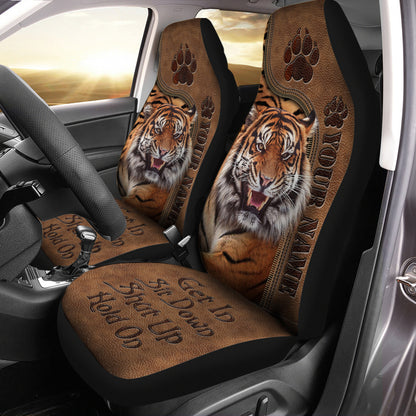 Personalized Name Cool Tiger Hold on Funny Car Seat Covers Universal Fit Set 2 Q250507