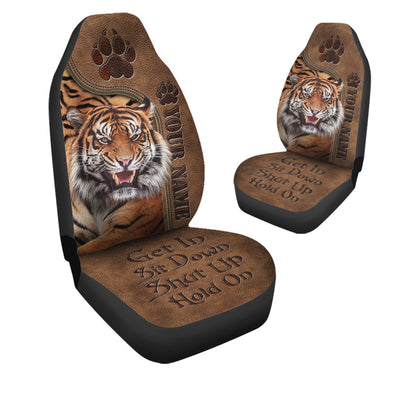 Personalized Name Cool Tiger Hold on Funny Car Seat Covers Universal Fit Set 2 Q250507