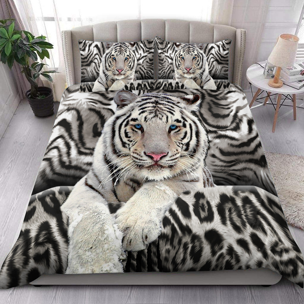 Cool White Tiger Q4 All Over Printed Bedding Set Q190909