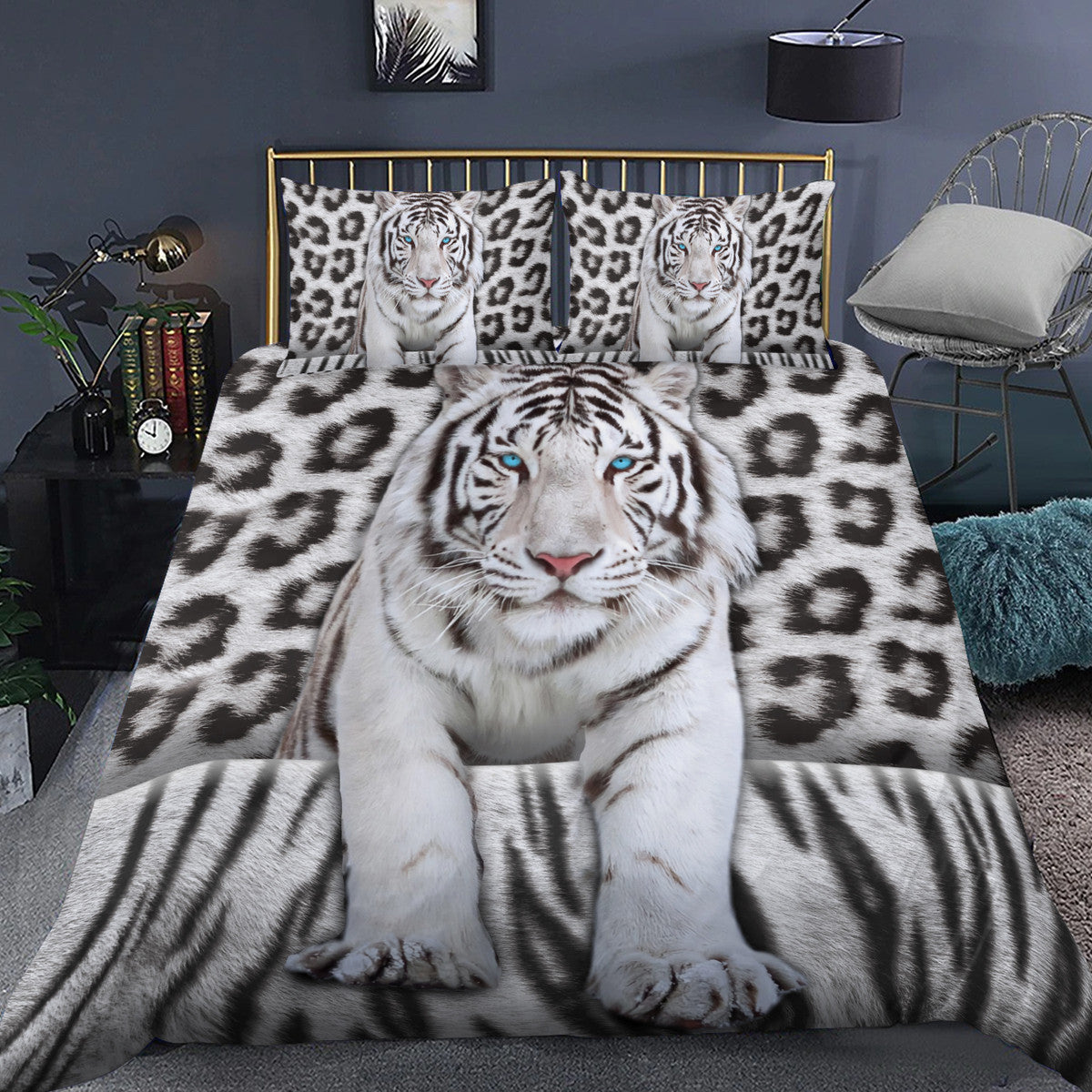 Cool White Tiger Q5 All Over Printed Bedding Set Q031006