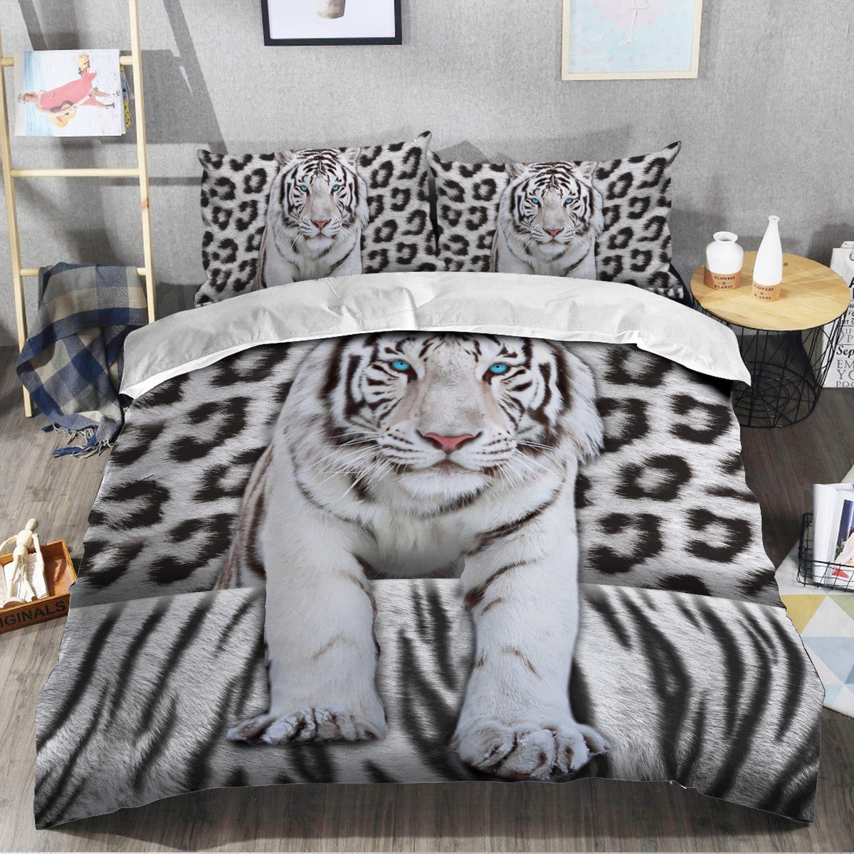 Cool White Tiger Q5 All Over Printed Bedding Set Q031006