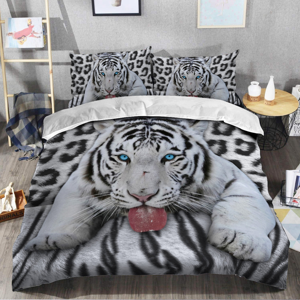 Cool White Tiger Q6 All Over Printed Bedding Set Q031007
