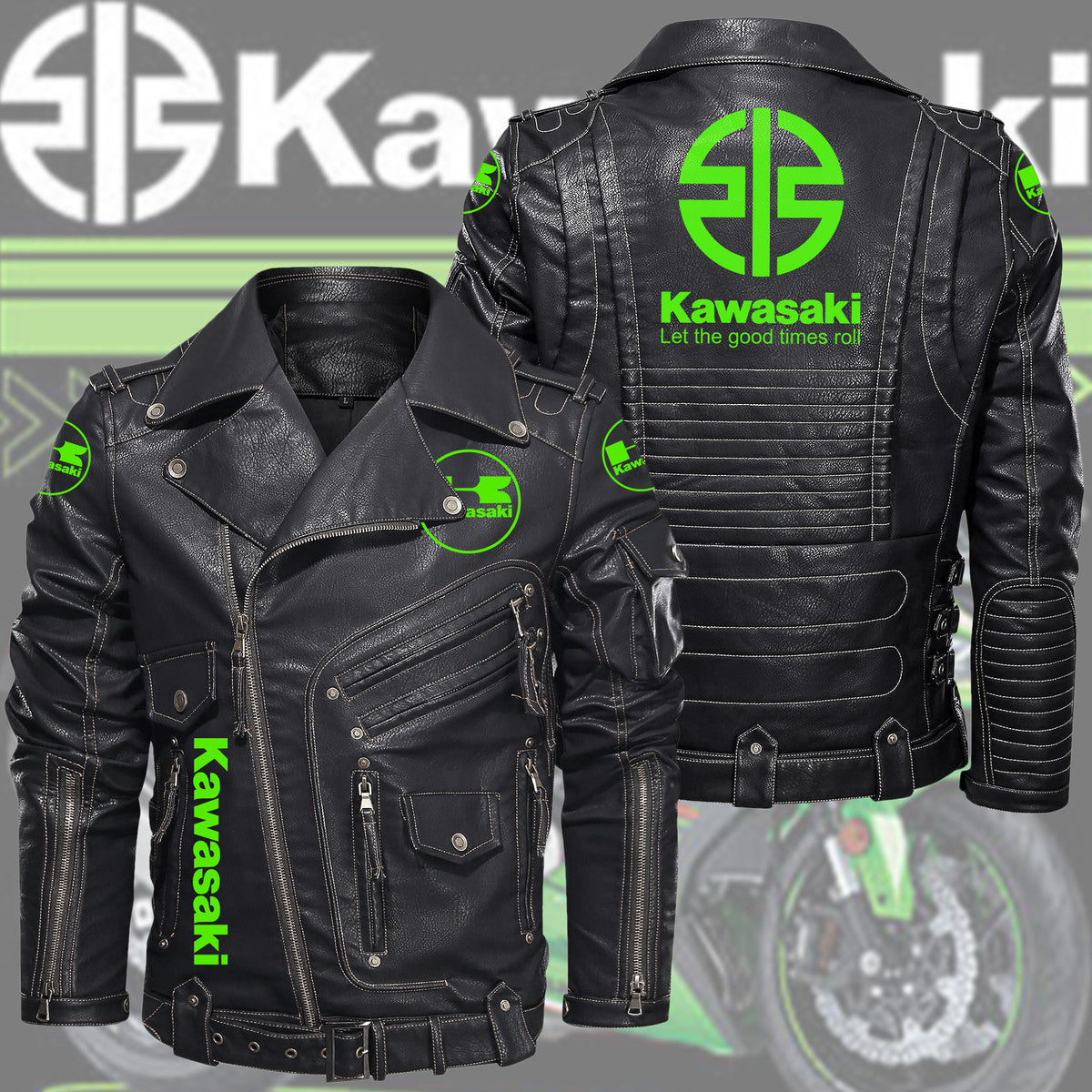 Kw Belt Solid Zipper Street Leather Jacket Q061001
