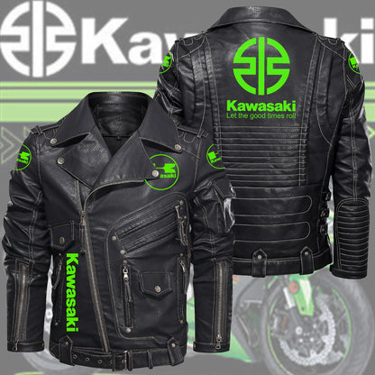 Kw Belt Solid Zipper Street Leather Jacket Q061001