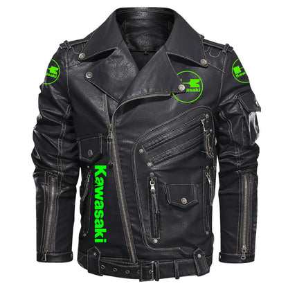 Kw Belt Solid Zipper Street Leather Jacket Q061001