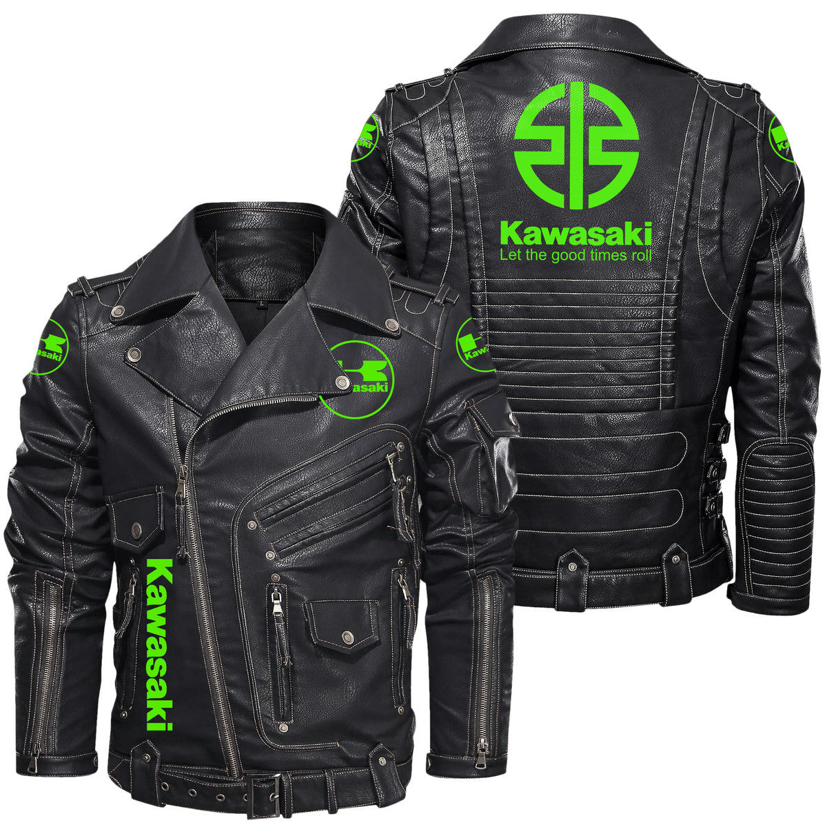 Kw Belt Solid Zipper Street Leather Jacket Q061001