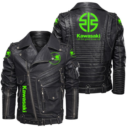 Kw Belt Solid Zipper Street Leather Jacket Q061001