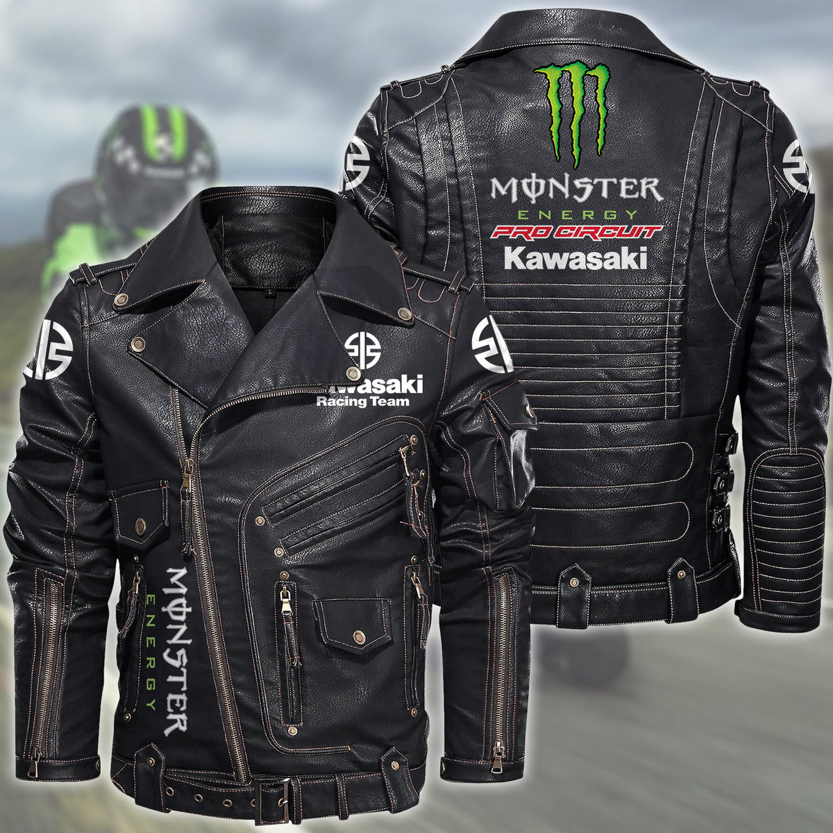 Kw x Me Belt Solid Zipper Street Leather Jacket Q141001