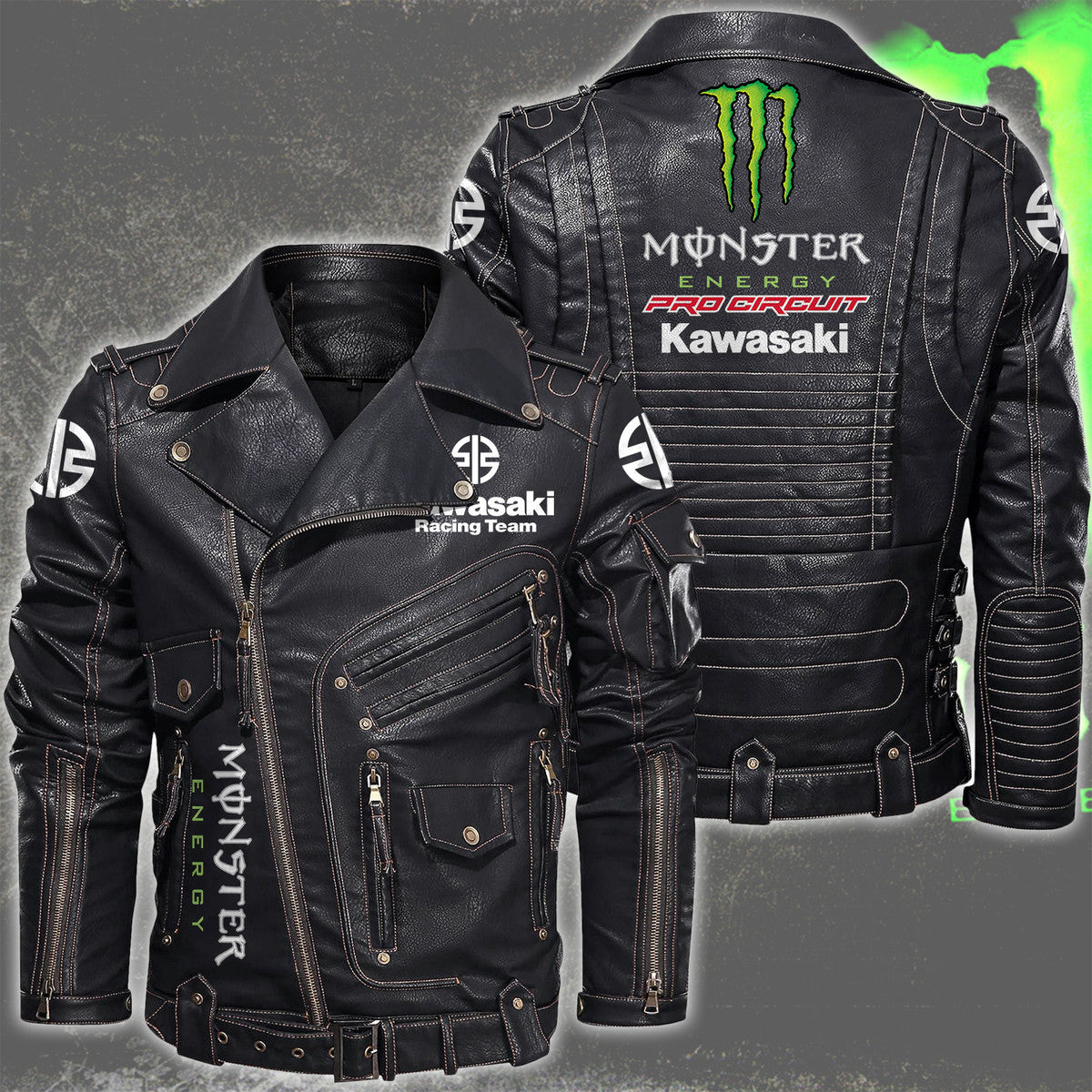 Kw x Me Belt Solid Zipper Street Leather Jacket Q141001