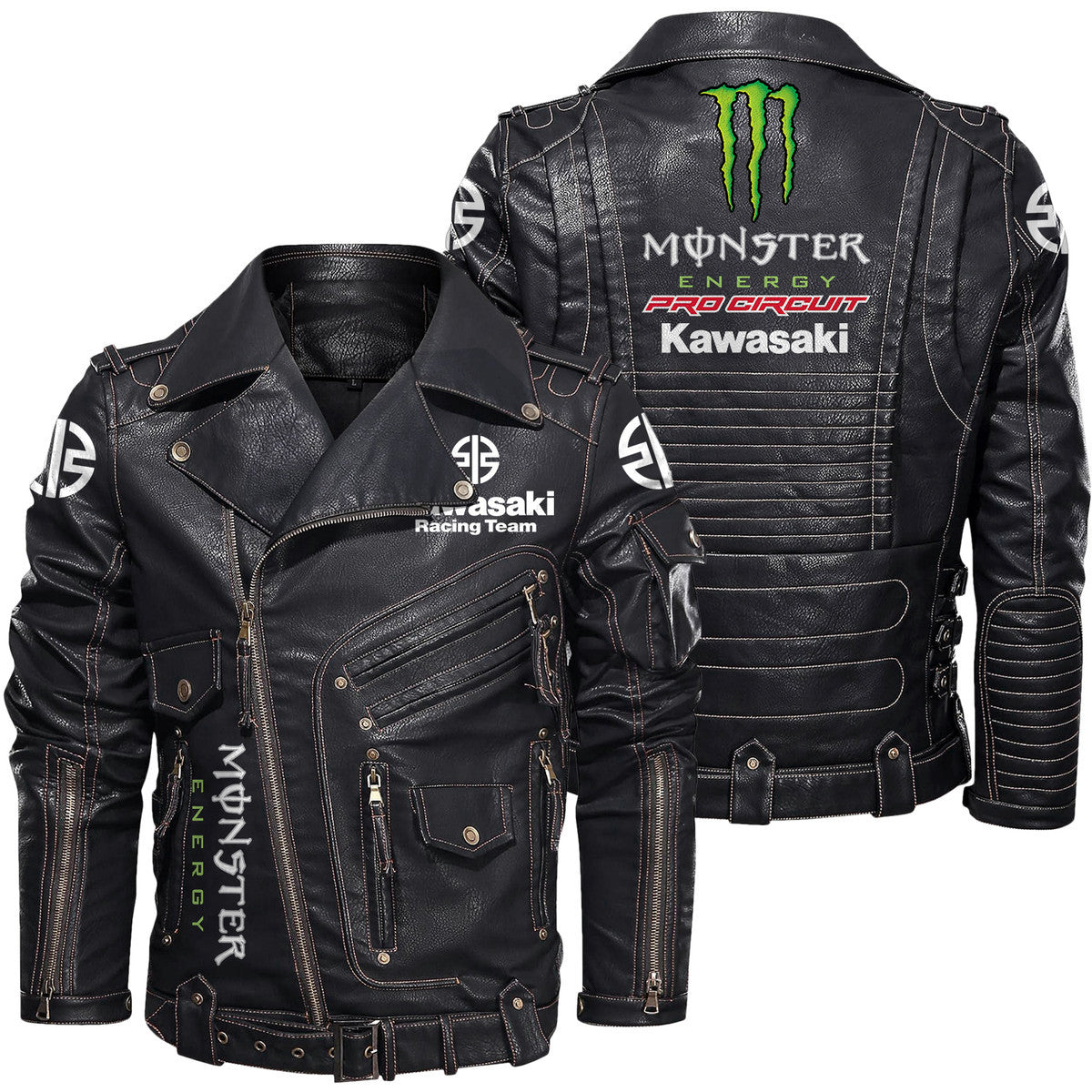 Kw x Me Belt Solid Zipper Street Leather Jacket Q141001