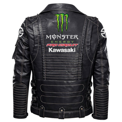 Kw x Me Belt Solid Zipper Street Leather Jacket Q141001
