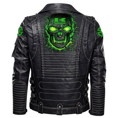 Kw Skull Belt Solid Zipper Street Leather Jacket Q171001
