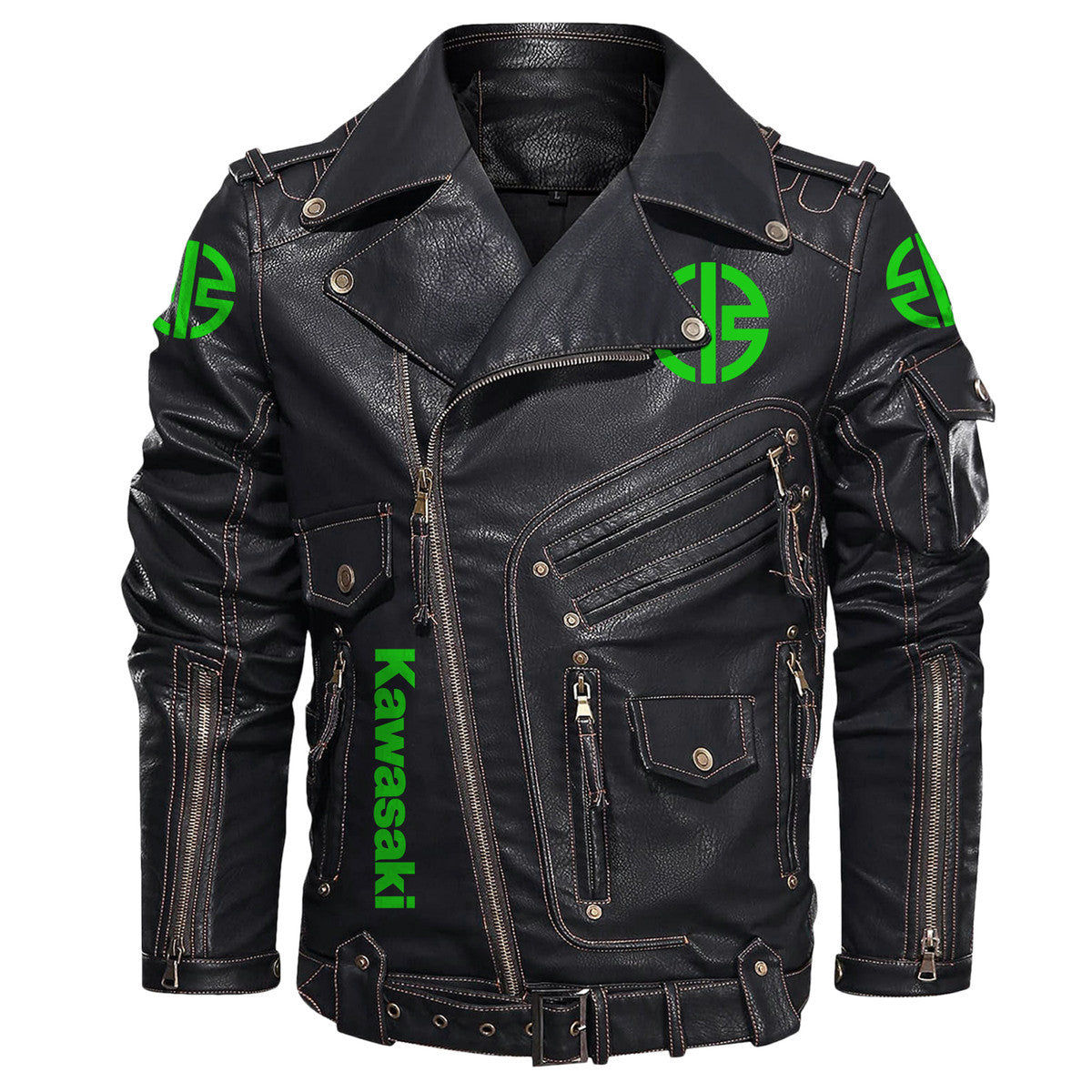 Kw Skull Belt Solid Zipper Street Leather Jacket Q171001