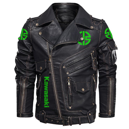 Kw Skull Belt Solid Zipper Street Leather Jacket Q171001