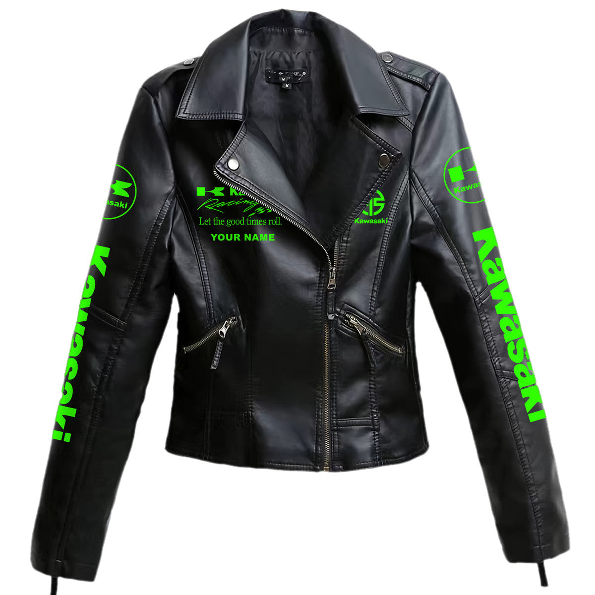 Personalized KW Faux Women's Leather Biker Jacket P071106