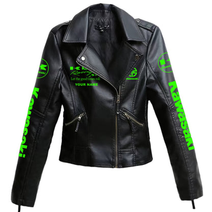 Personalized KW Faux Women's Leather Biker Jacket P071106