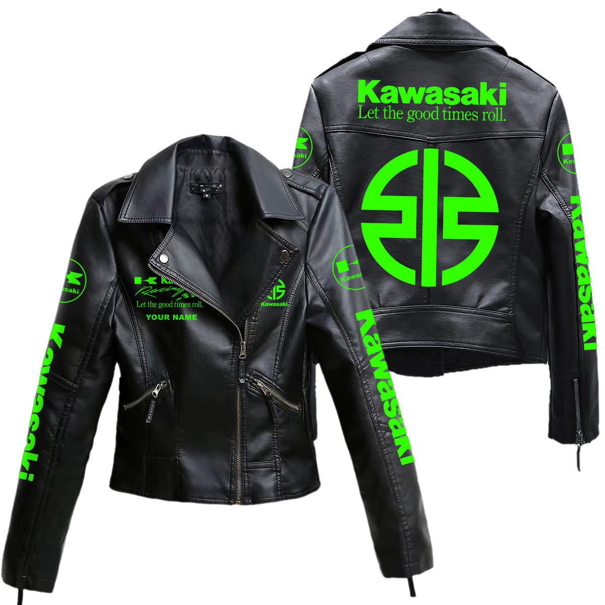Personalized KW Faux Women's Leather Biker Jacket P071106