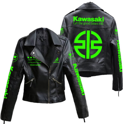 Personalized KW Faux Women's Leather Biker Jacket P071106
