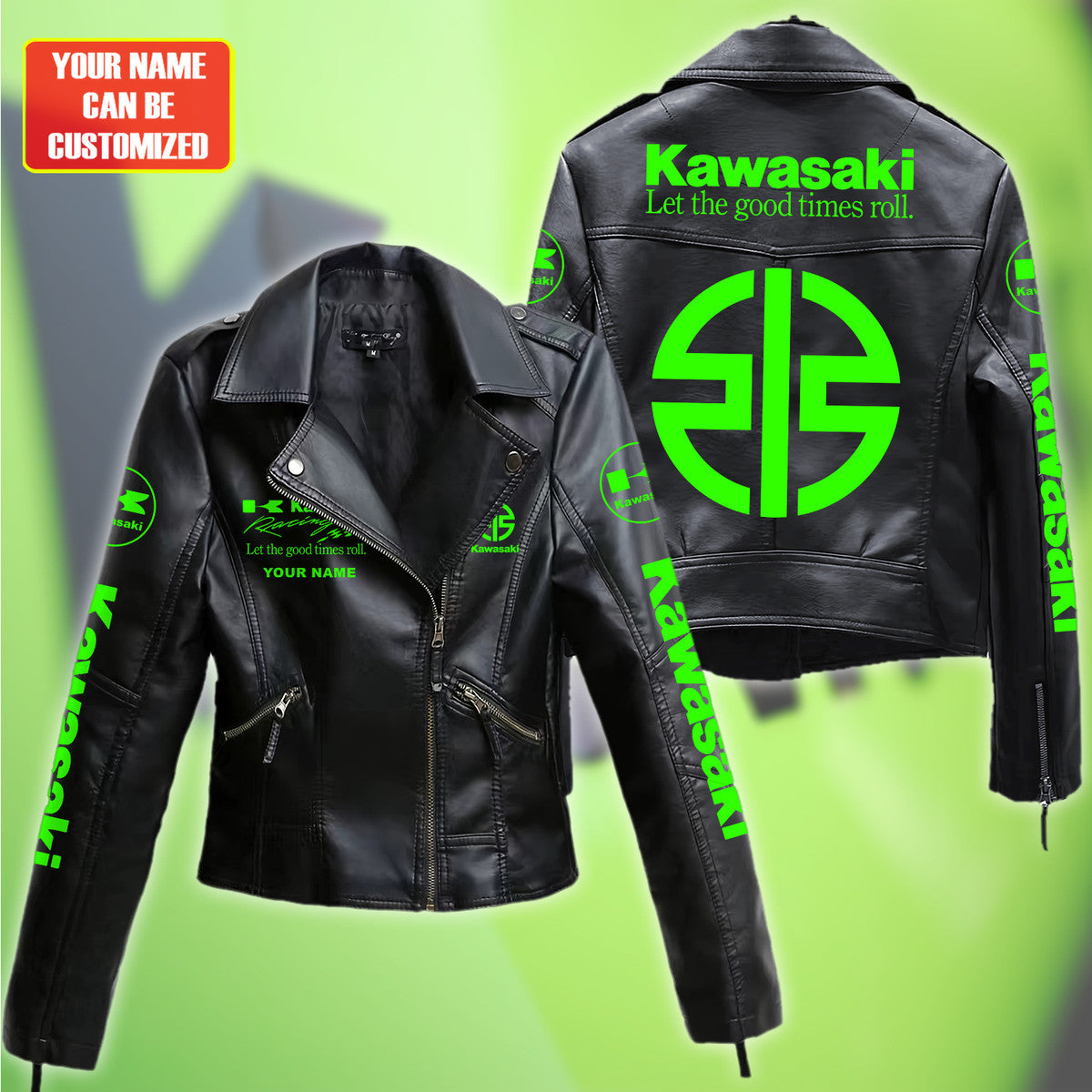 Personalized KW Faux Women's Leather Biker Jacket P071106