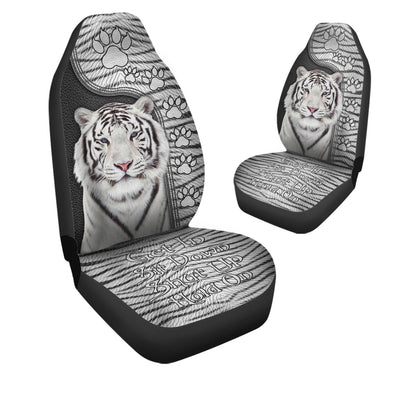 Personalized Name White Tiger Q4 Hold on Funny Car Seat Covers Universal Fit Set 2 Q071107