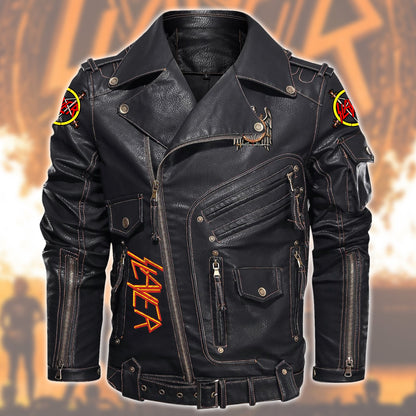 SL Show no mercy Belt Solid Zipper Street Leather Jacket P301108
