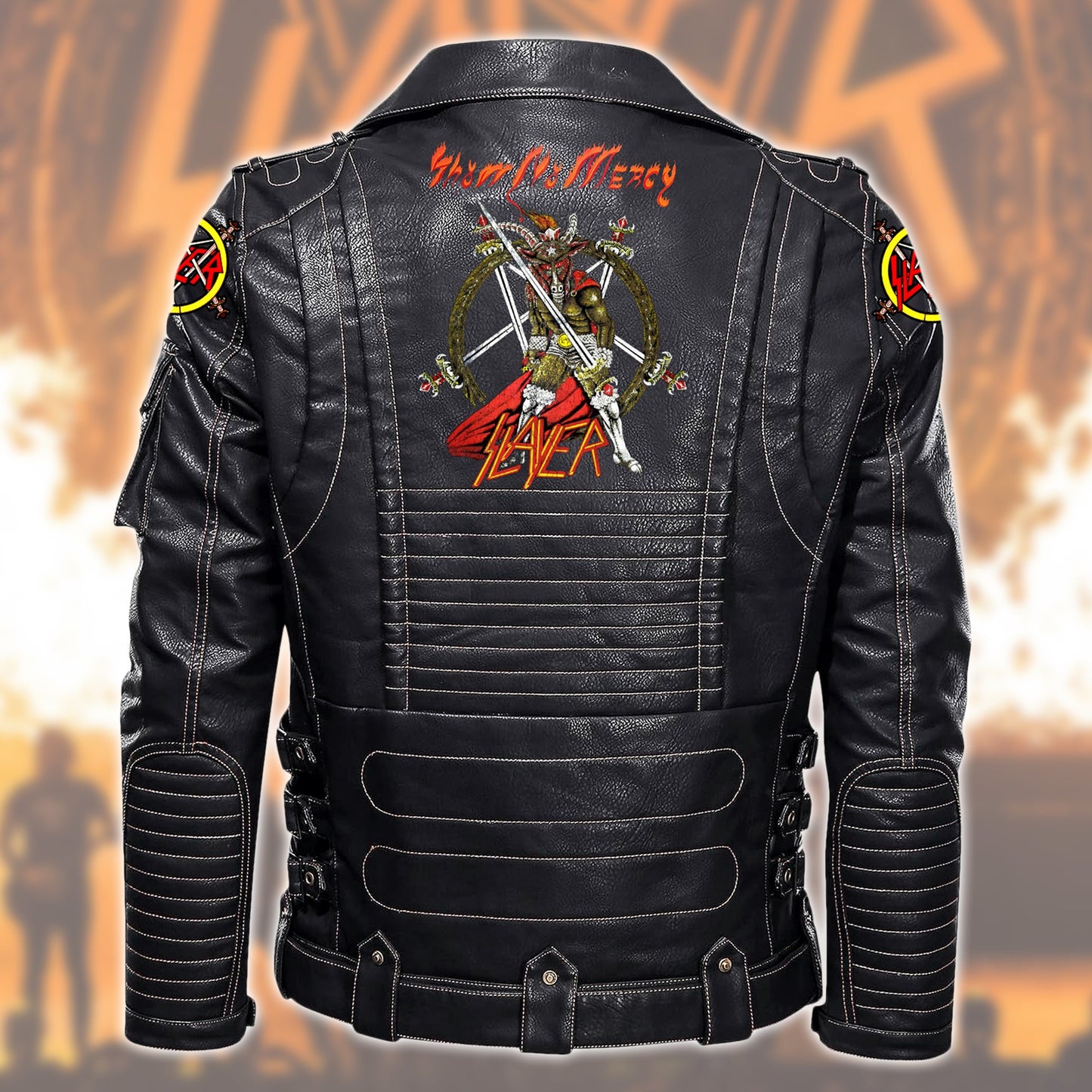 SL Show no mercy Belt Solid Zipper Street Leather Jacket P301108