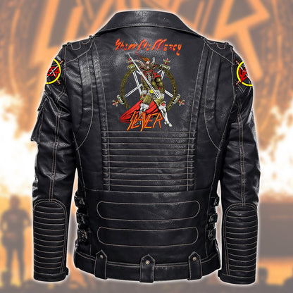 SL Show no mercy Belt Solid Zipper Street Leather Jacket P301108