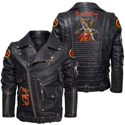 SL Show no mercy Belt Solid Zipper Street Leather Jacket P301108