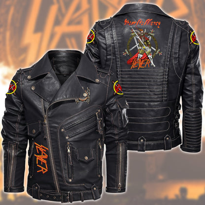 SL Show no mercy Belt Solid Zipper Street Leather Jacket P301108